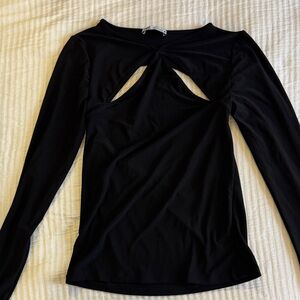 Zara Black Long-Sleeve Twist Cutout Top